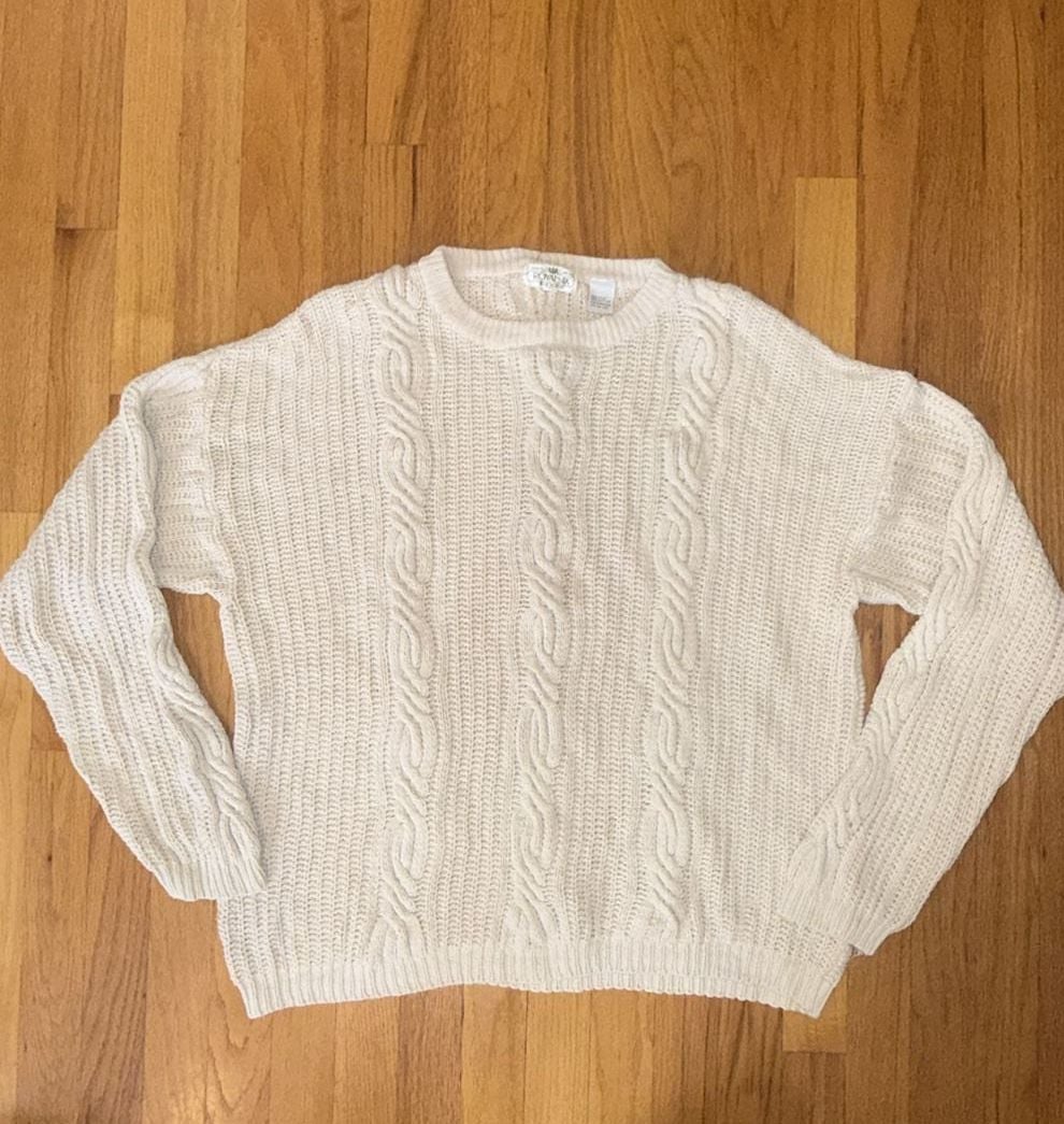 Royalsilk Silk Cotton Blend Knit Pull Over Cream Sweater Womens Sz XL 2