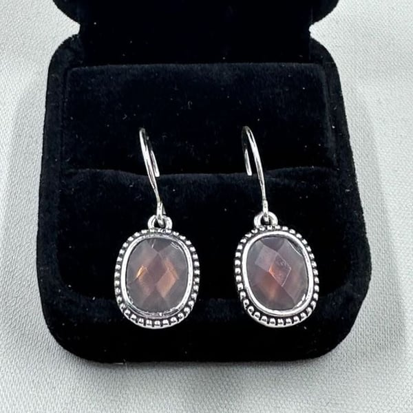 Napier Silver-Tone Beaded Edge Oval Faceted Stone Dangle Earrings