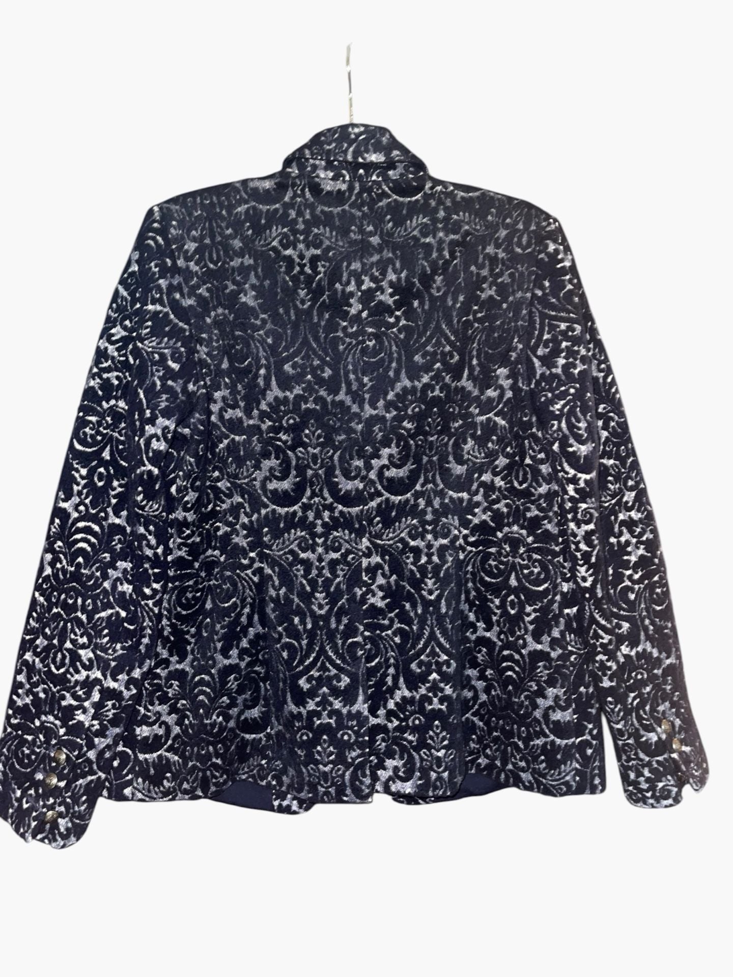CAbi #109 Navy Velvet Jacquard Wool Blend Blazer 6 Damask Old Money Holiday 4