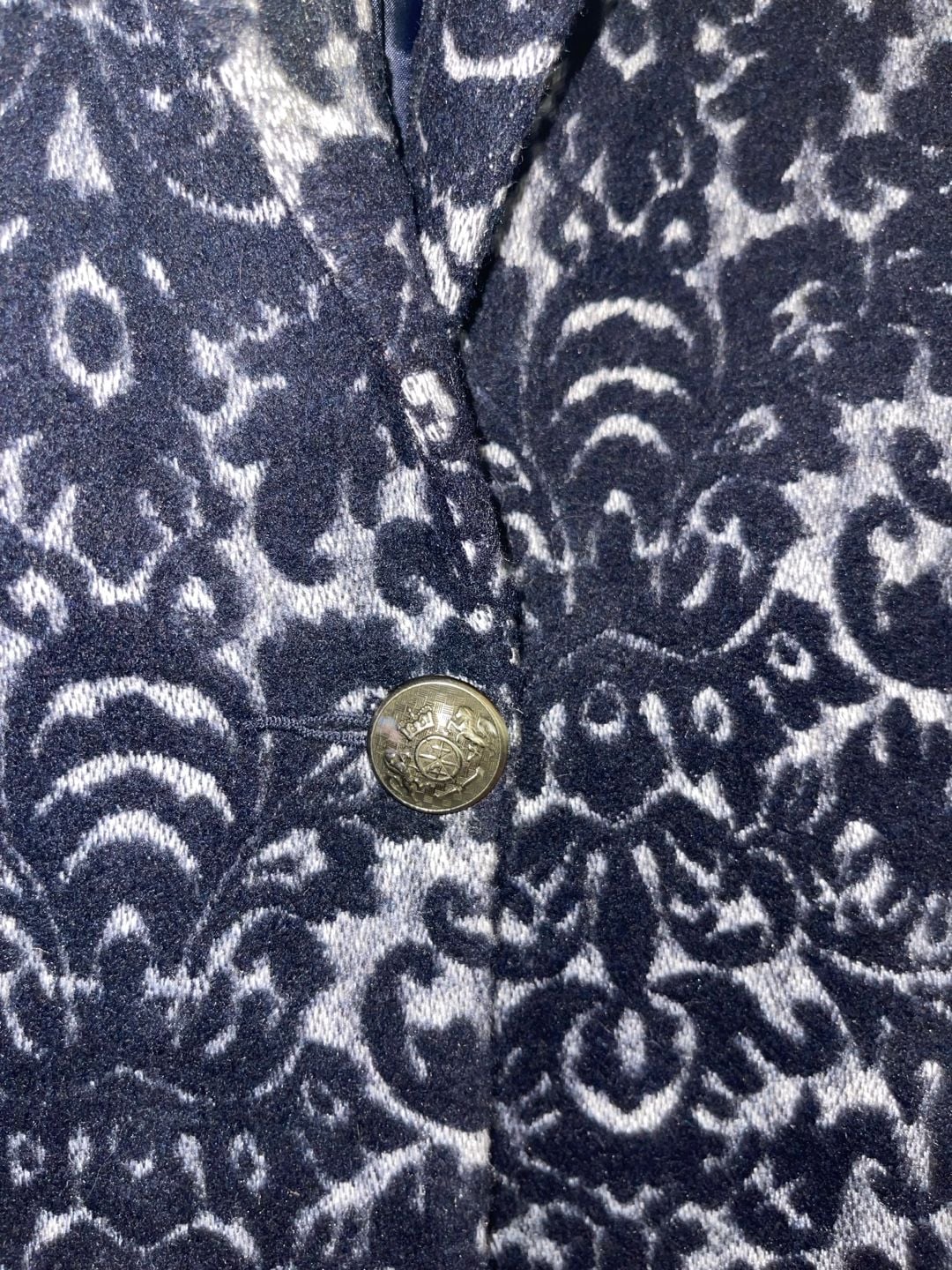 CAbi #109 Navy Velvet Jacquard Wool Blend Blazer 6 Damask Old Money Holiday 8