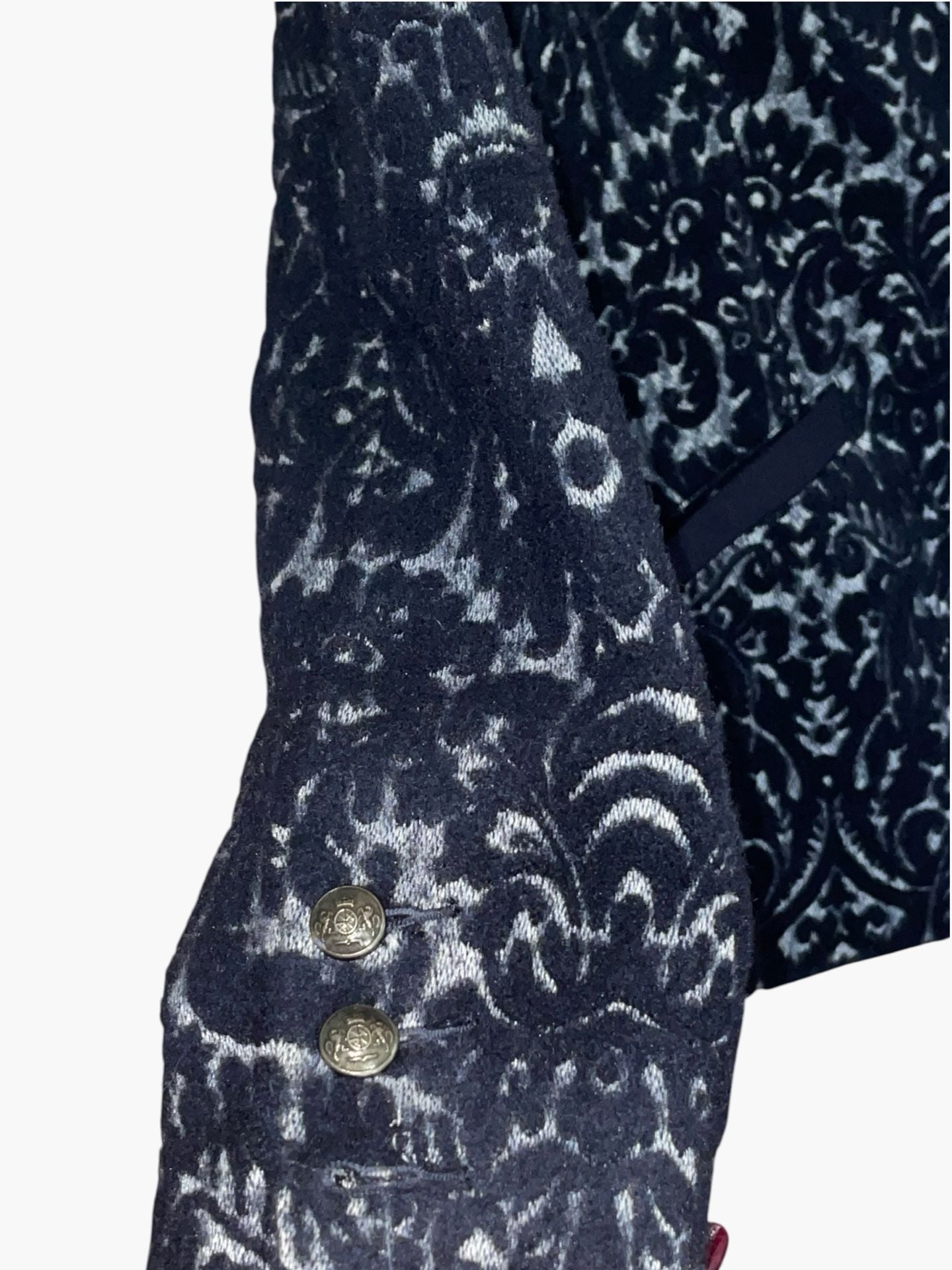 CAbi #109 Navy Velvet Jacquard Wool Blend Blazer 6 Damask Old Money Holiday 11