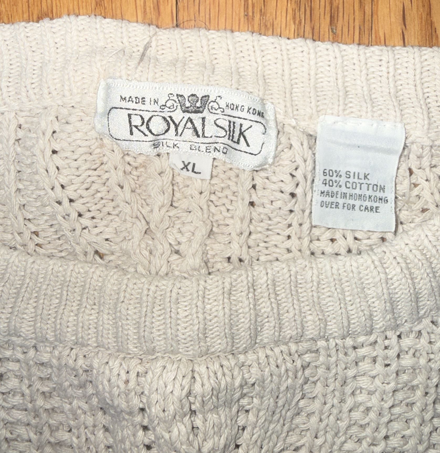 Royalsilk Silk Cotton Blend Knit Pull Over Cream Sweater Womens Sz XL 3