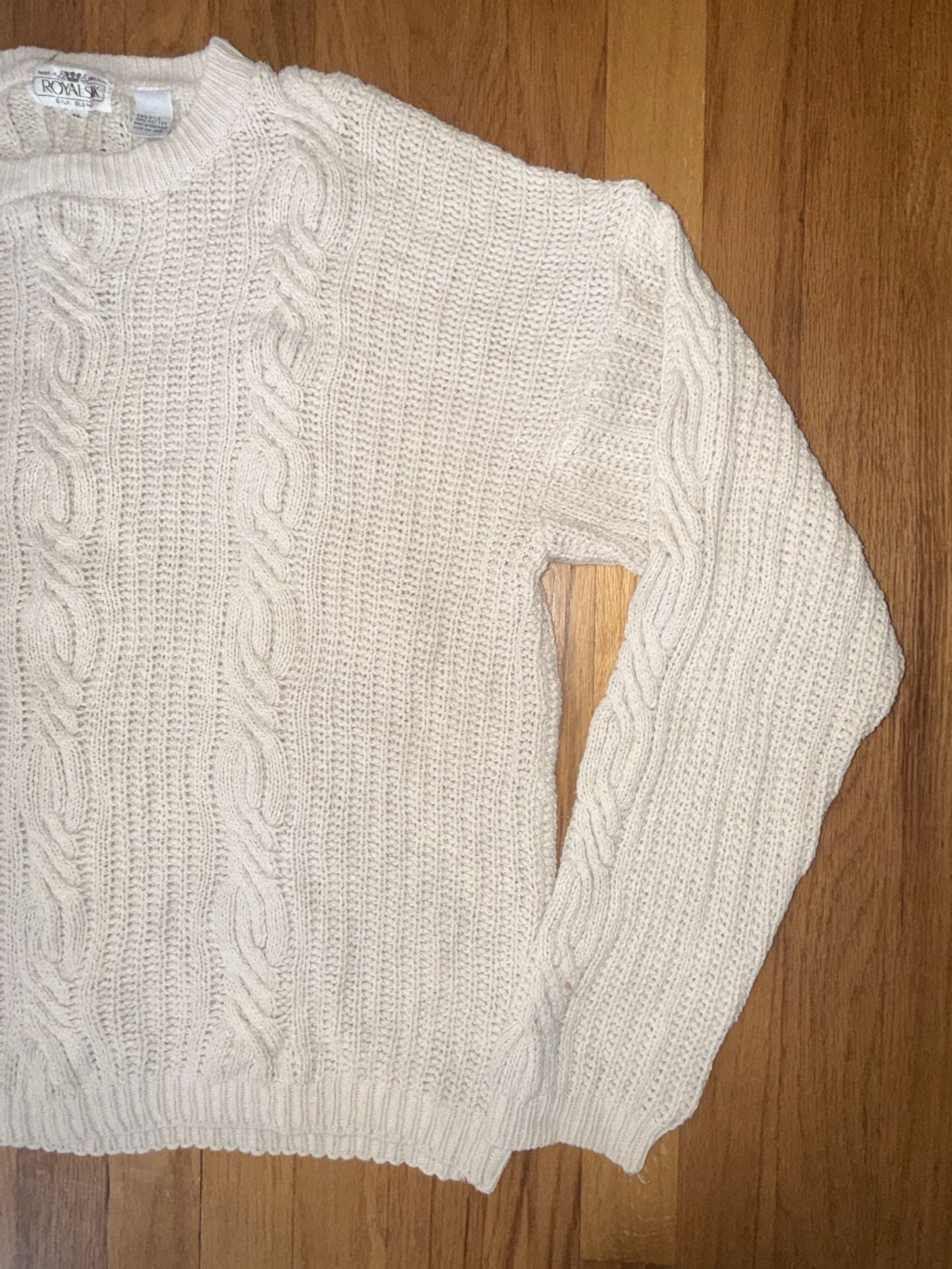 Royalsilk Silk Cotton Blend Knit Pull Over Cream Sweater Womens Sz XL 4