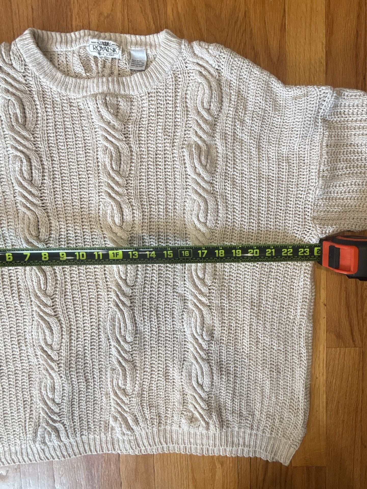 Royalsilk Silk Cotton Blend Knit Pull Over Cream Sweater Womens Sz XL 5