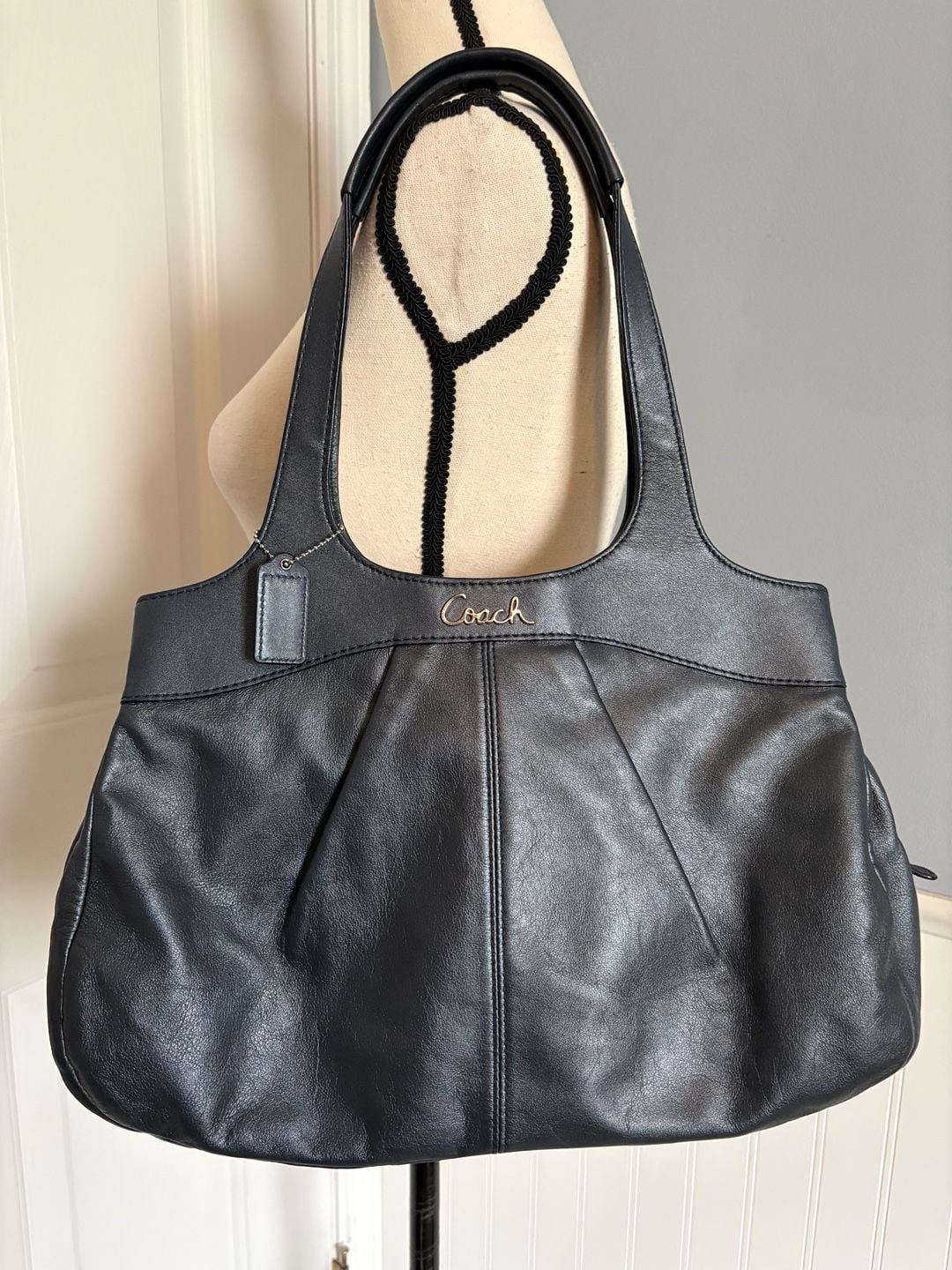 Coach Lexi Metallic Navy Leather Hobo Satchel Shoulder Bag F18829 2