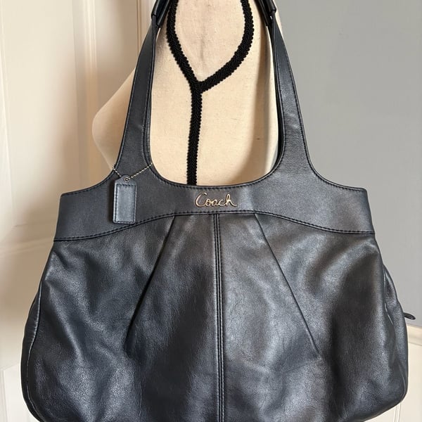 Coach Lexi Metallic Navy Leather Hobo Satchel Shoulder Bag F18829