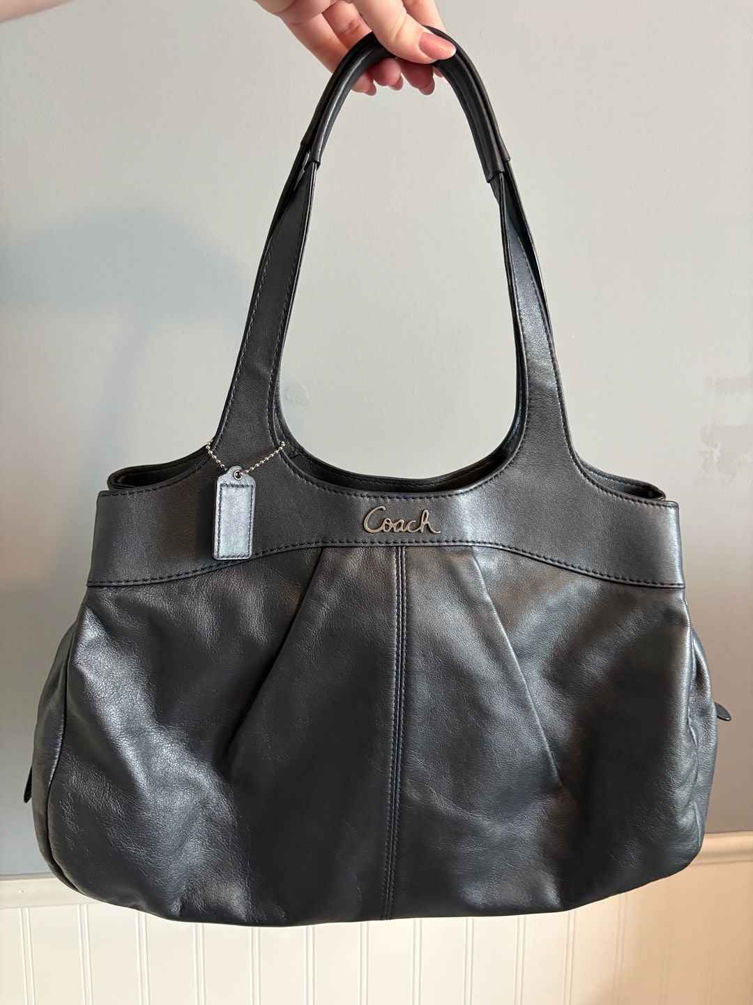 Coach Lexi Metallic Navy Leather Hobo Satchel Shoulder Bag F18829 3