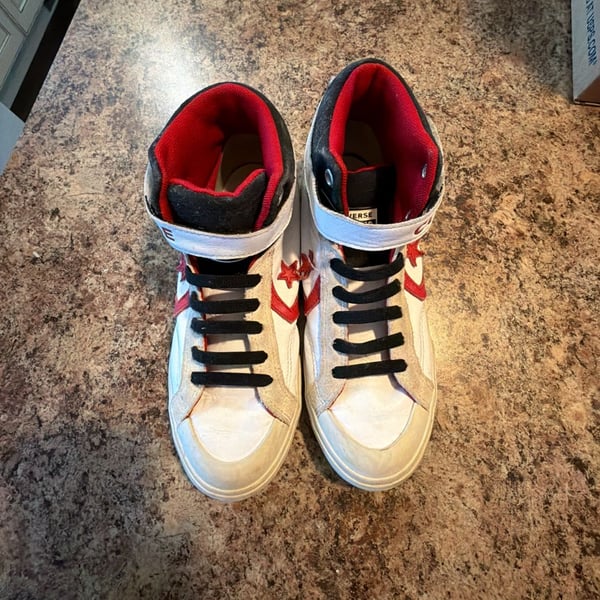 Converse Pro Blaze Strap High Top Sneakers White Red Black Junior 5