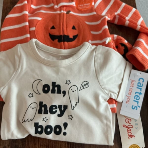 Carter's & Cat & Jack Halloween Bundle Boo Pumpkin one piece-Romper Newborn
