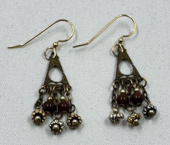 Vintage Style Filigree Chandelier Dangle Earrings with Brown Beaded Accents 2