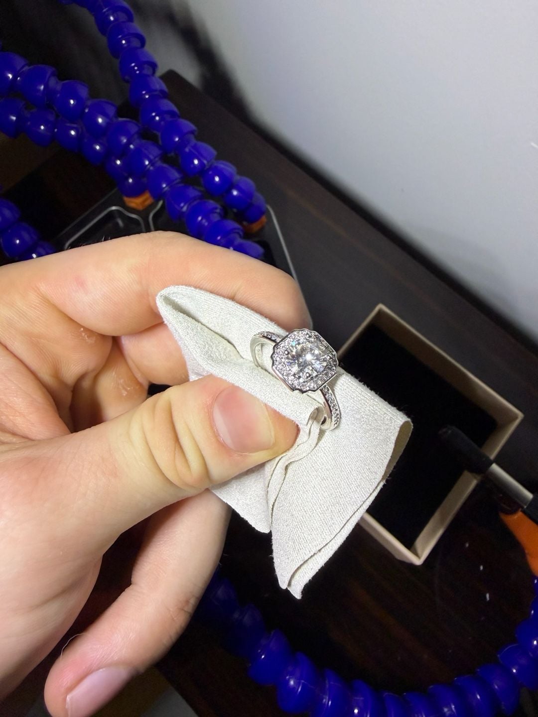Cushion Cut Moissanite Engagement Ring 1.0ct Split Shank White Gold 2