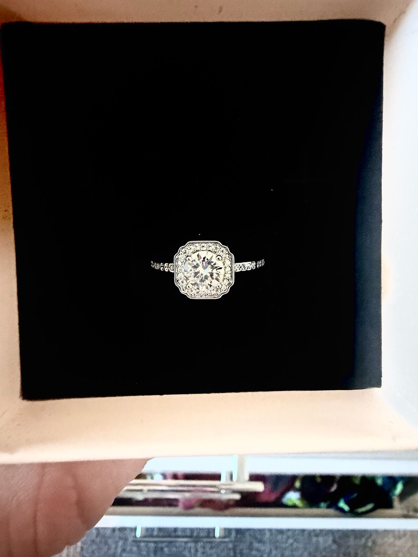 Cushion Cut Moissanite Engagement Ring 1.0ct Split Shank White Gold 5