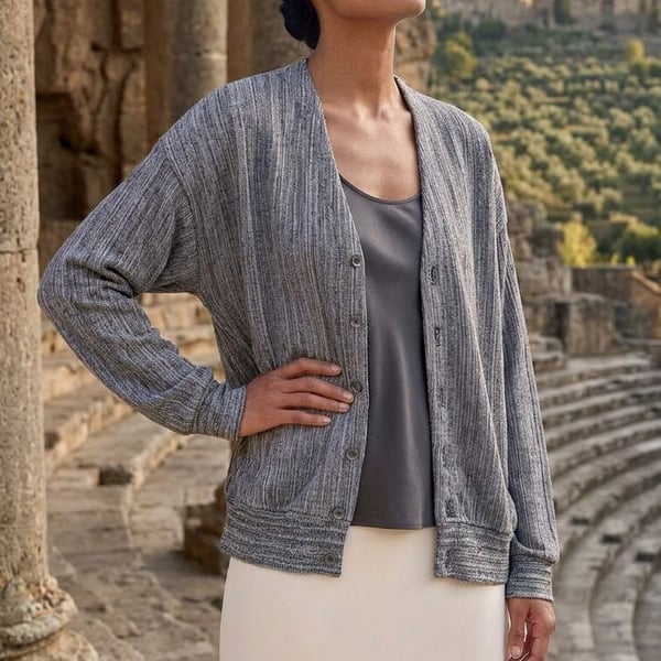 Mount Vernon Cardigan Size XL Gray Ribbed Knit V-Neck Sweater