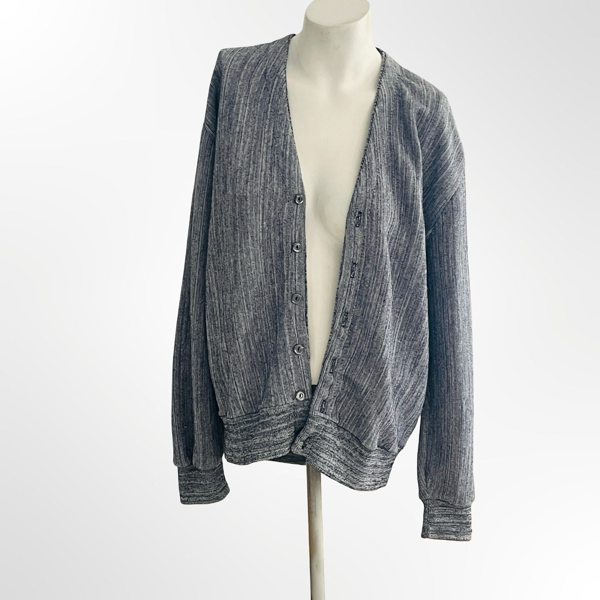 Mount Vernon Cardigan Size XL Gray Ribbed Knit V-Neck Sweater 3
