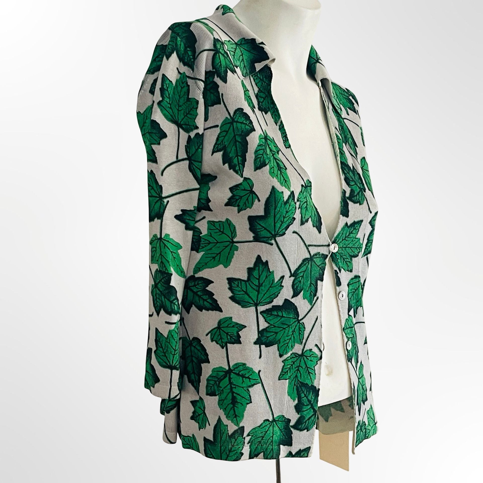 Vintage Green Leaf Print Blazer Size S Knit Jacket 4