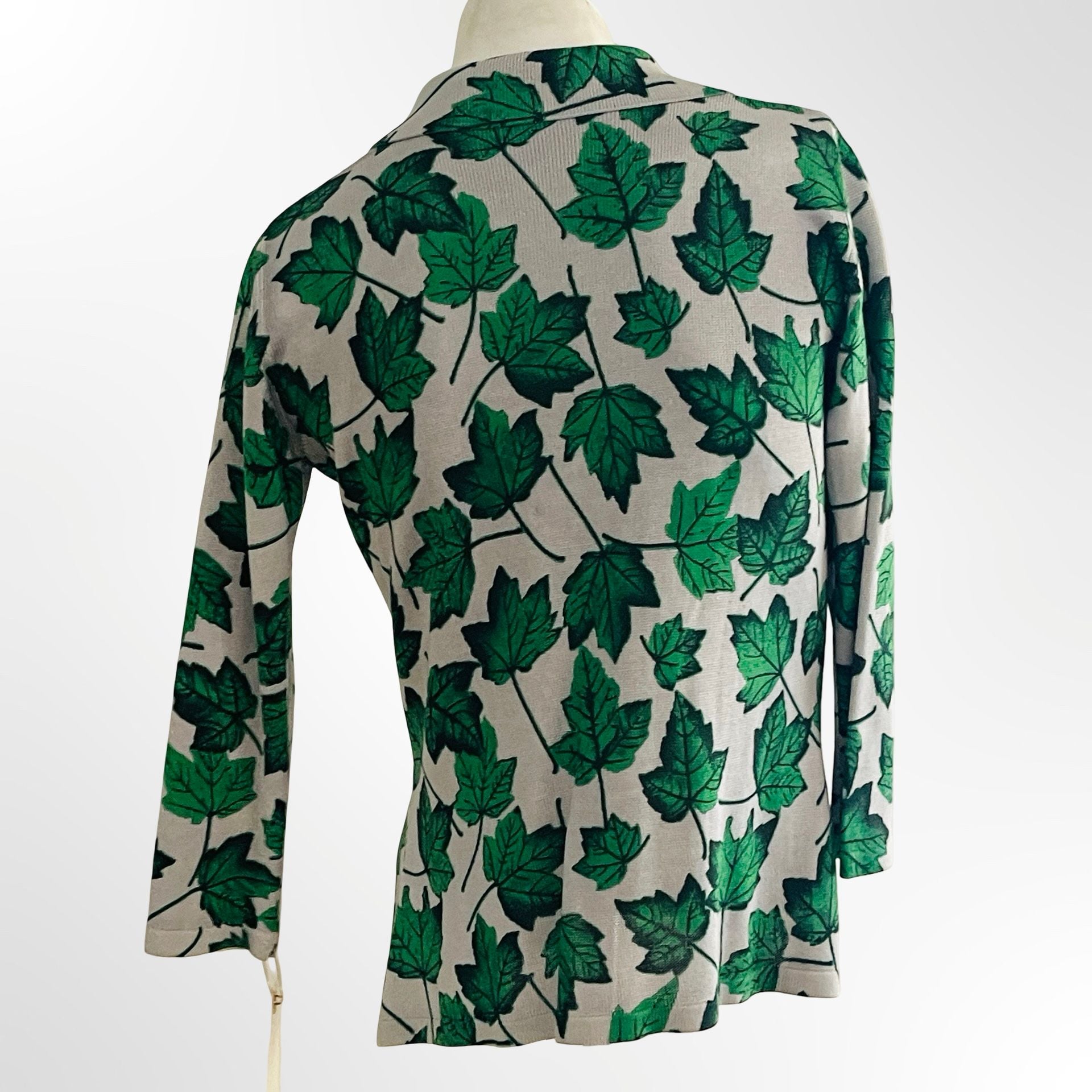 Vintage Green Leaf Print Blazer Size S Knit Jacket 5