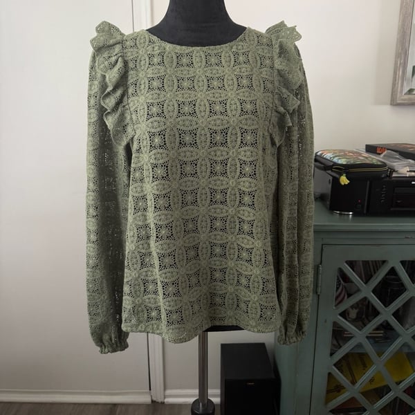 Sézane Sezalory Green Lace Long Sleeve Blouse Size 40