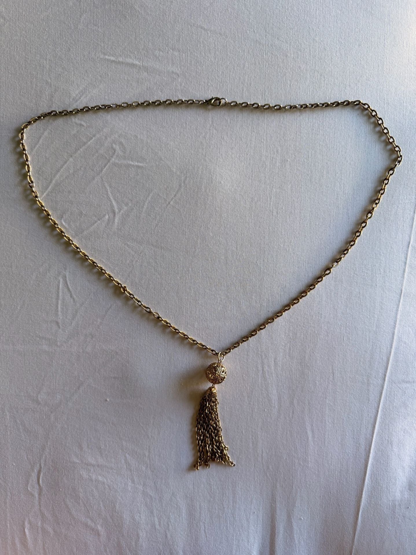 Vintage Gold Tone Filigree Ball Tassel Chain Necklace 8