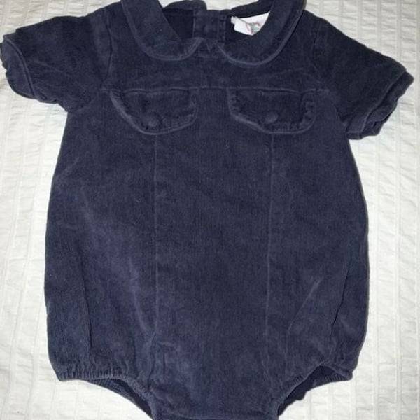 Southern Smocked Company Boys Navy Corduroy Collared Bubble Romper 24M/2T