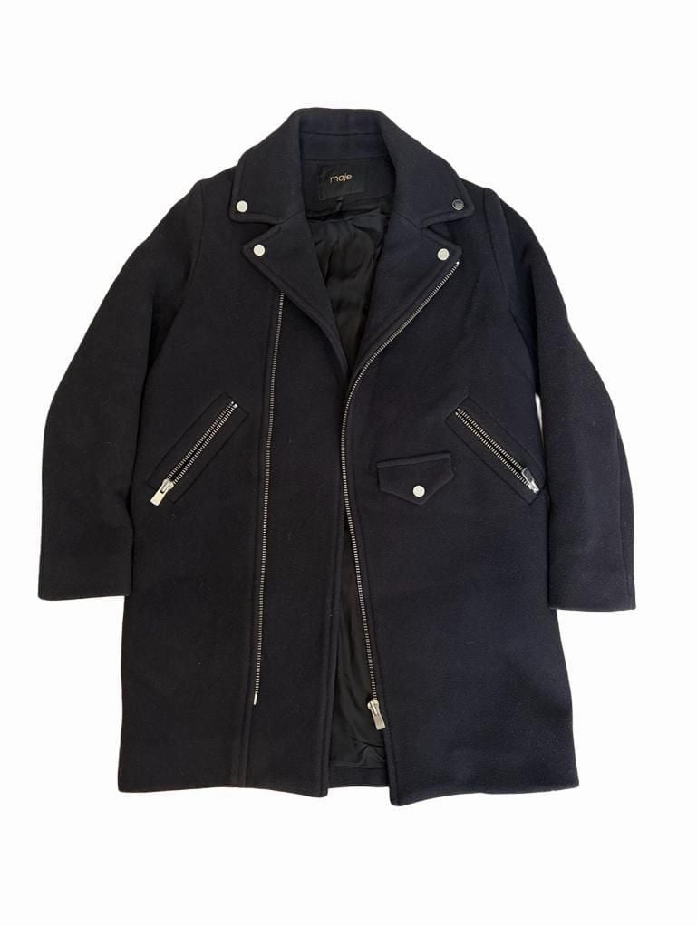 Maje Garius Asymmetric Wool-Blend Felt Coat Size 36 Midnight Blue 2
