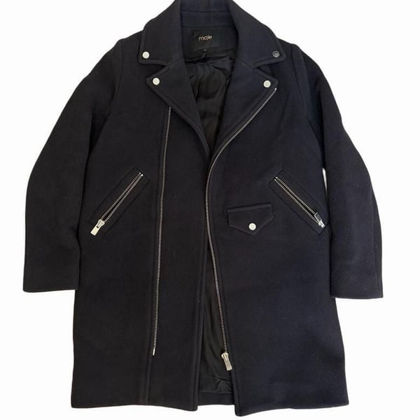 Maje Garius Asymmetric Wool-Blend Felt Coat Size 36 Midnight Blue