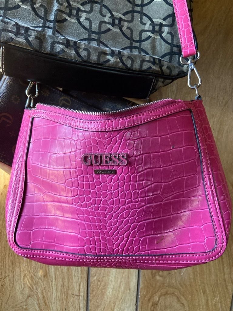 Guess Pink Croc Embossed Faux Leather Crossbody Bag 2