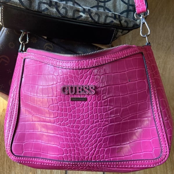 Guess Pink Croc Embossed Faux Leather Crossbody Bag