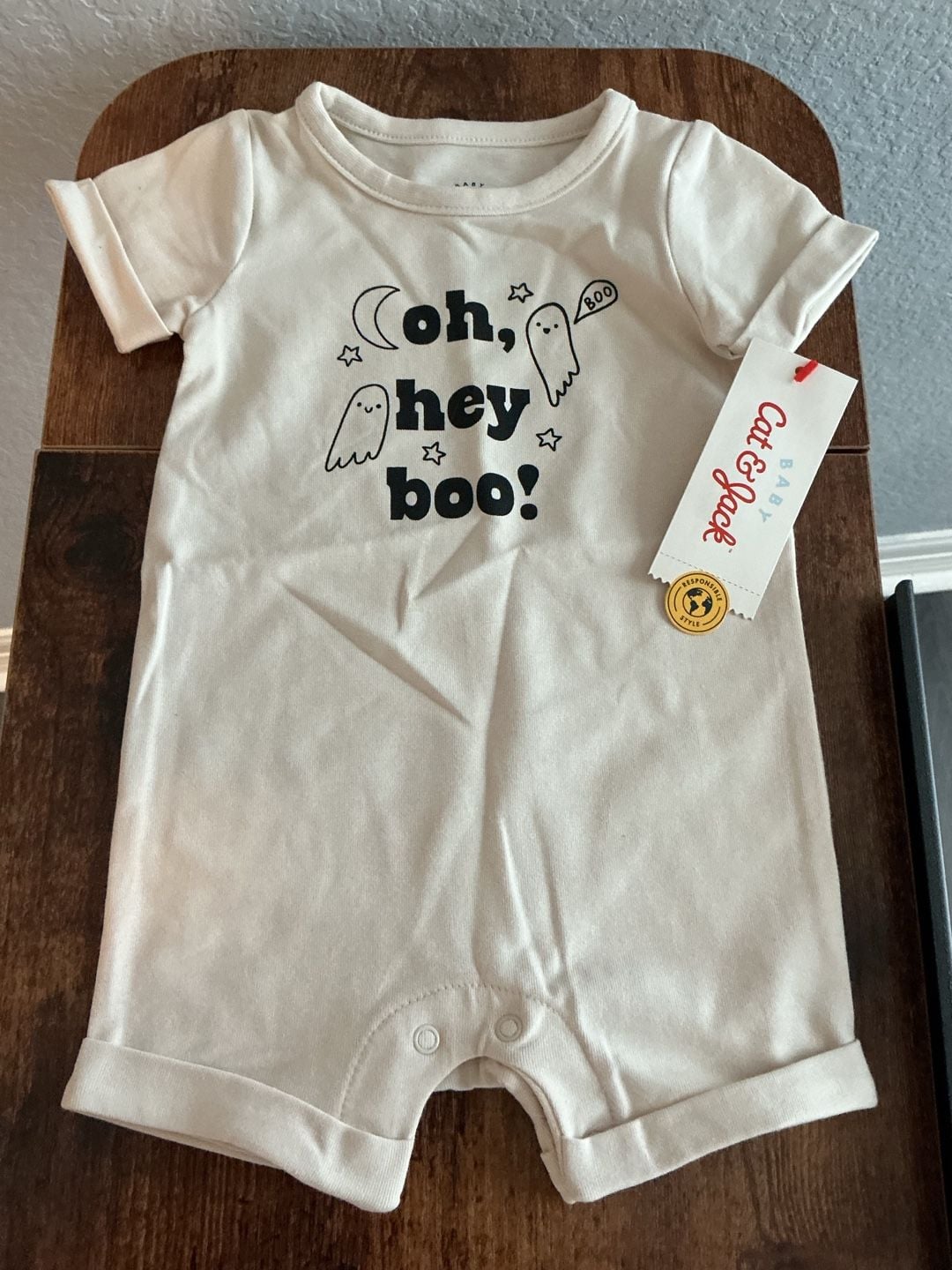 Cat & Jack halloween Oh Hey Boo Romper Size 0-3M Beige 2