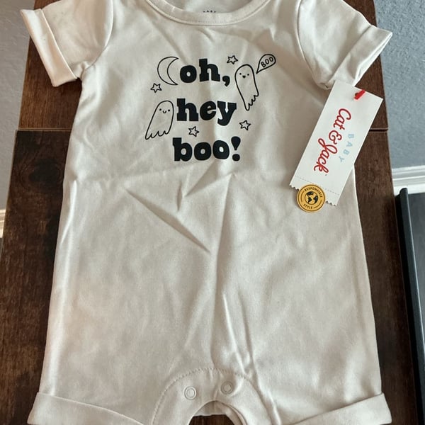 Cat & Jack halloween Oh Hey Boo Romper Size 0-3M Beige