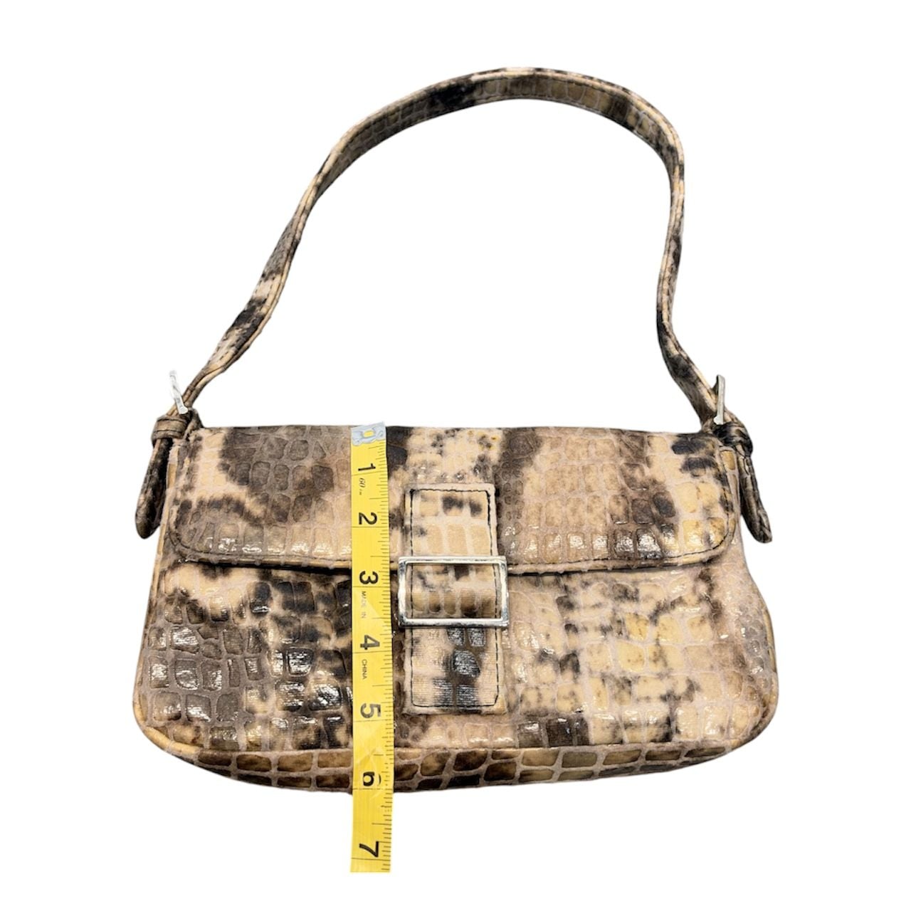Giannini Snakeskin Print Shoulder Baguette Purse 3