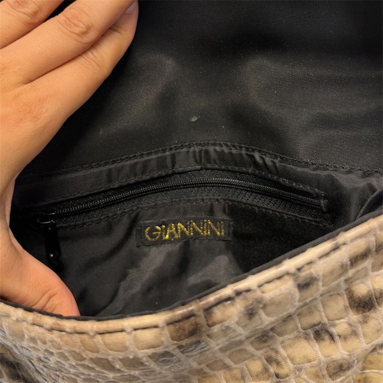 Giannini Snakeskin Print Shoulder Baguette Purse 4
