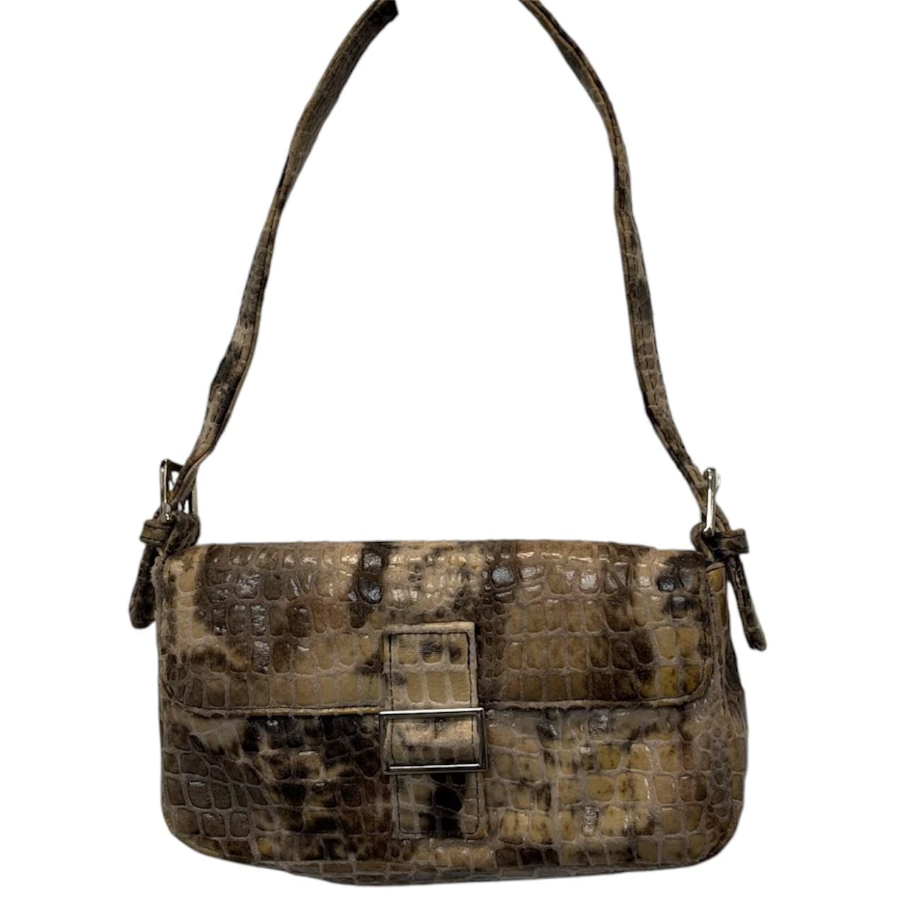Giannini Snakeskin Print Shoulder Baguette Purse 5