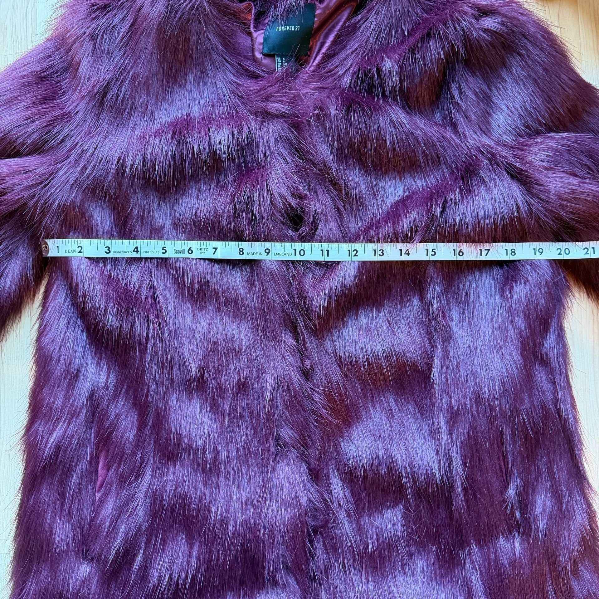 Faux Fur Fuzzy Coat Size S Burgundy Maroon Red Fall Winter Jacket 11