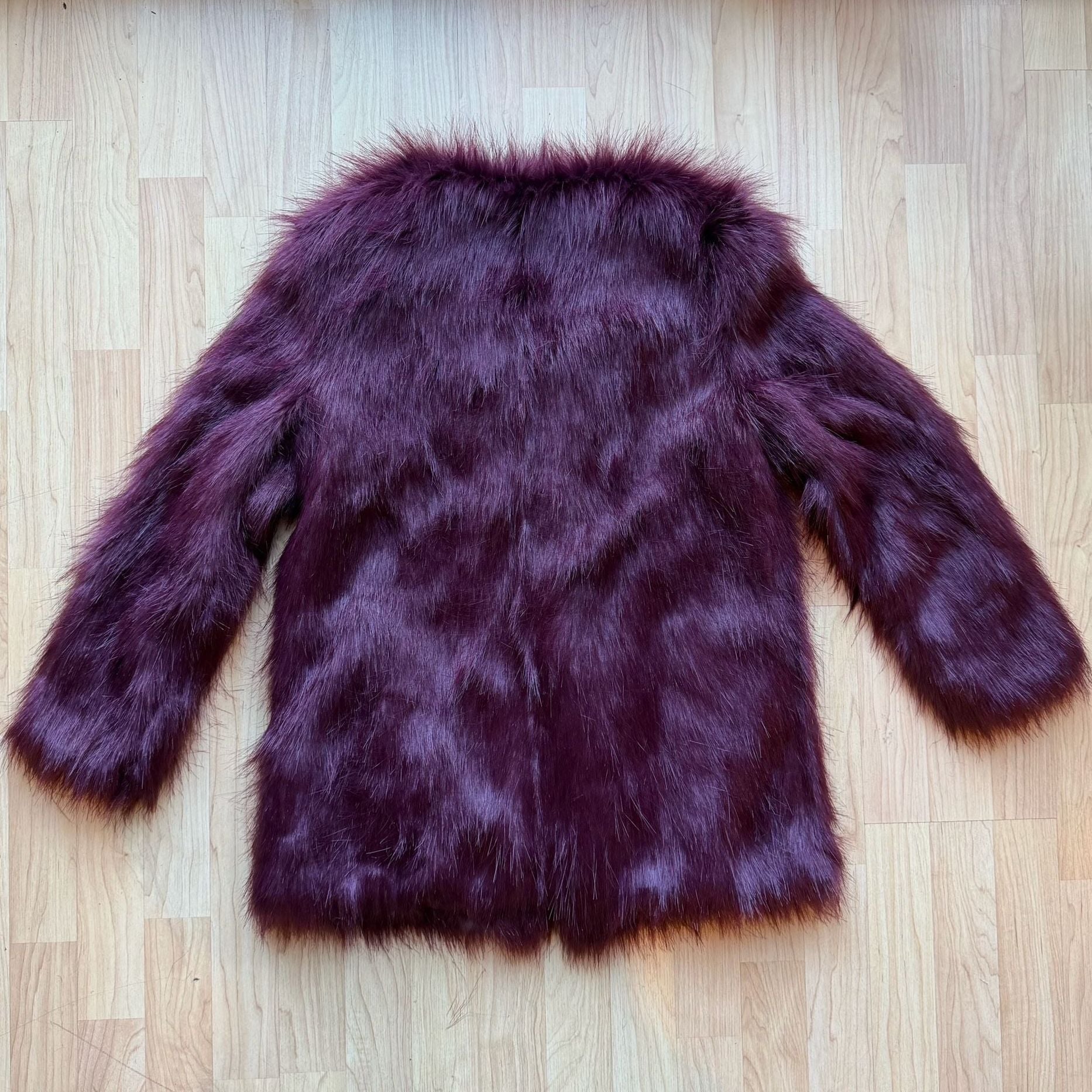 Faux Fur Fuzzy Coat Size S Burgundy Maroon Red Fall Winter Jacket 6