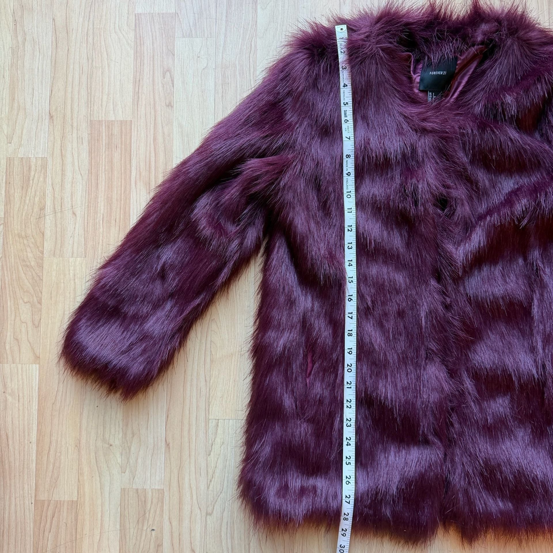 Faux Fur Fuzzy Coat Size S Burgundy Maroon Red Fall Winter Jacket 10