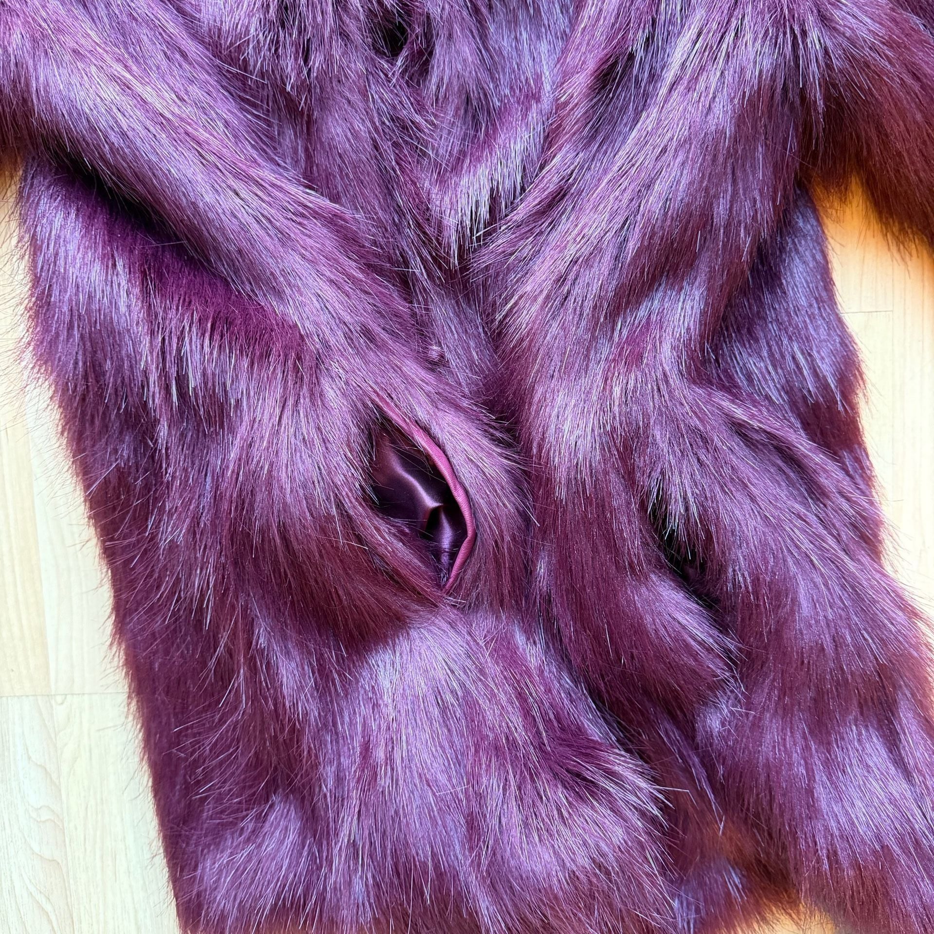 Faux Fur Fuzzy Coat Size S Burgundy Maroon Red Fall Winter Jacket 7