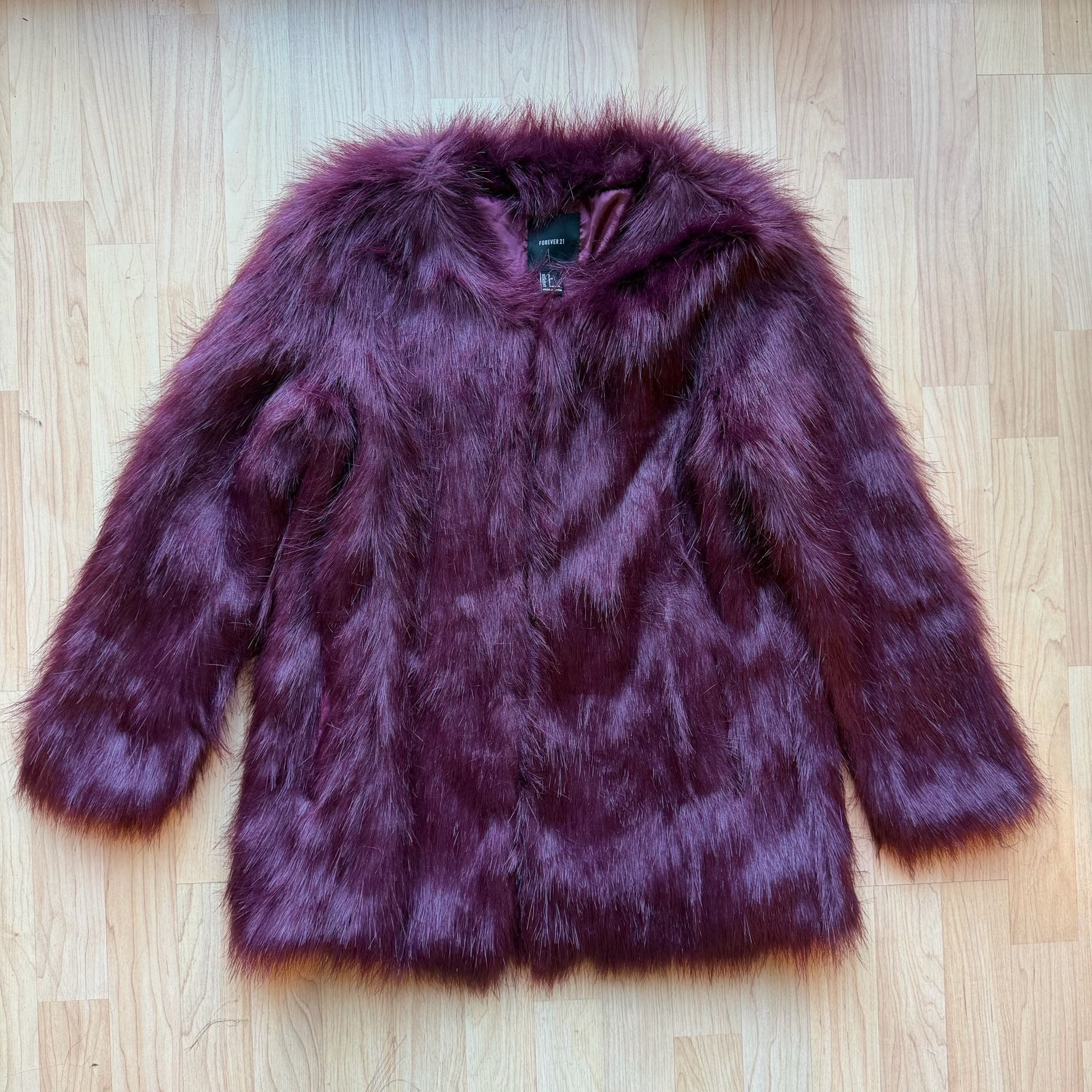 Faux Fur Fuzzy Coat Size S Burgundy Maroon Red Fall Winter Jacket 2
