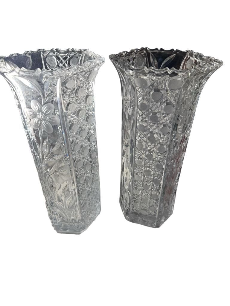 Vintage Bohemia Cut Crystal Vase Set 1