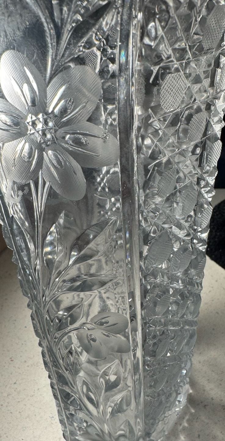 Vintage Bohemia Cut Crystal Vase Set 2