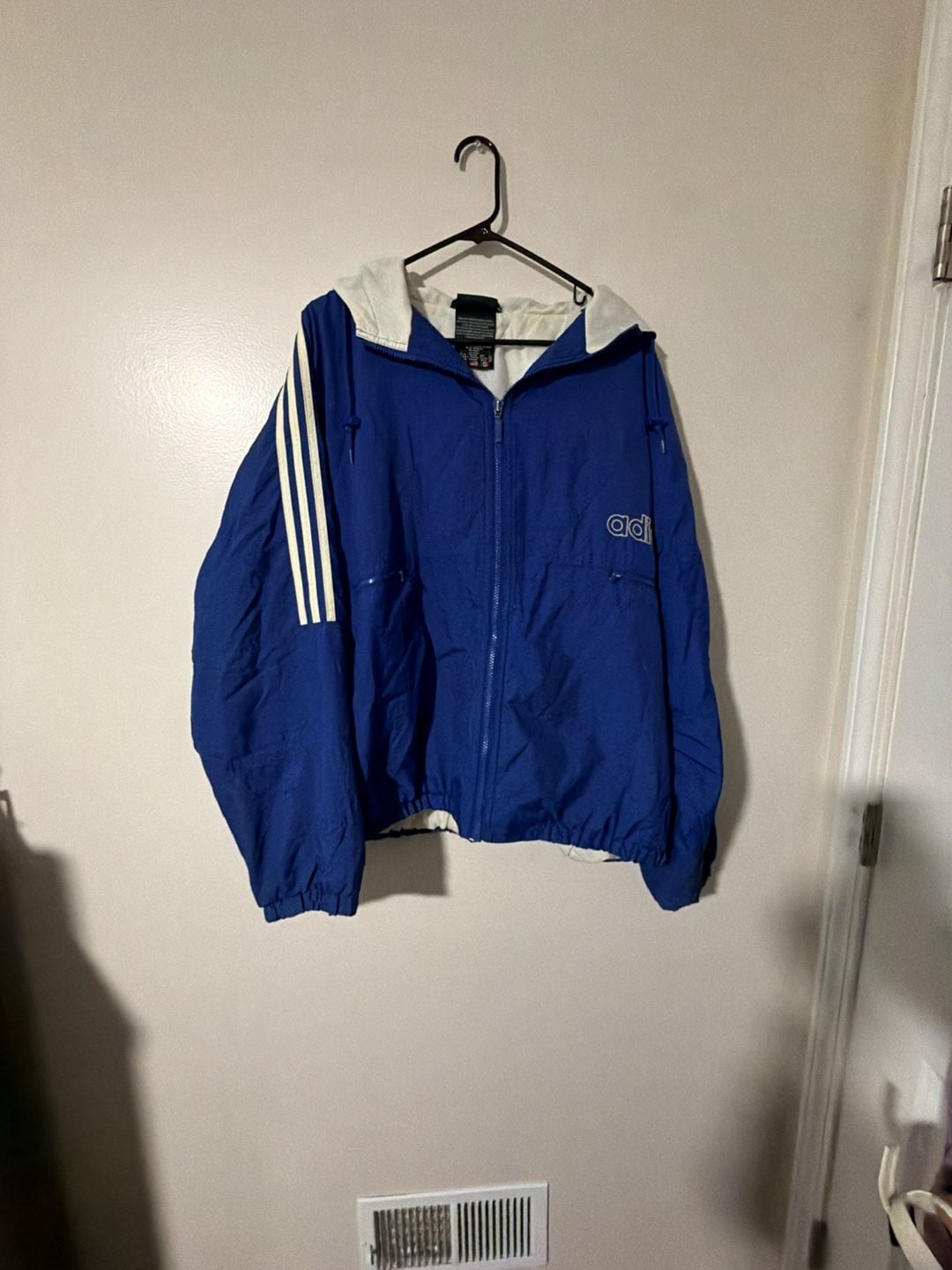 Adidas Vintage Hooded Jacket Size XL Blue White Quilted Lined 2