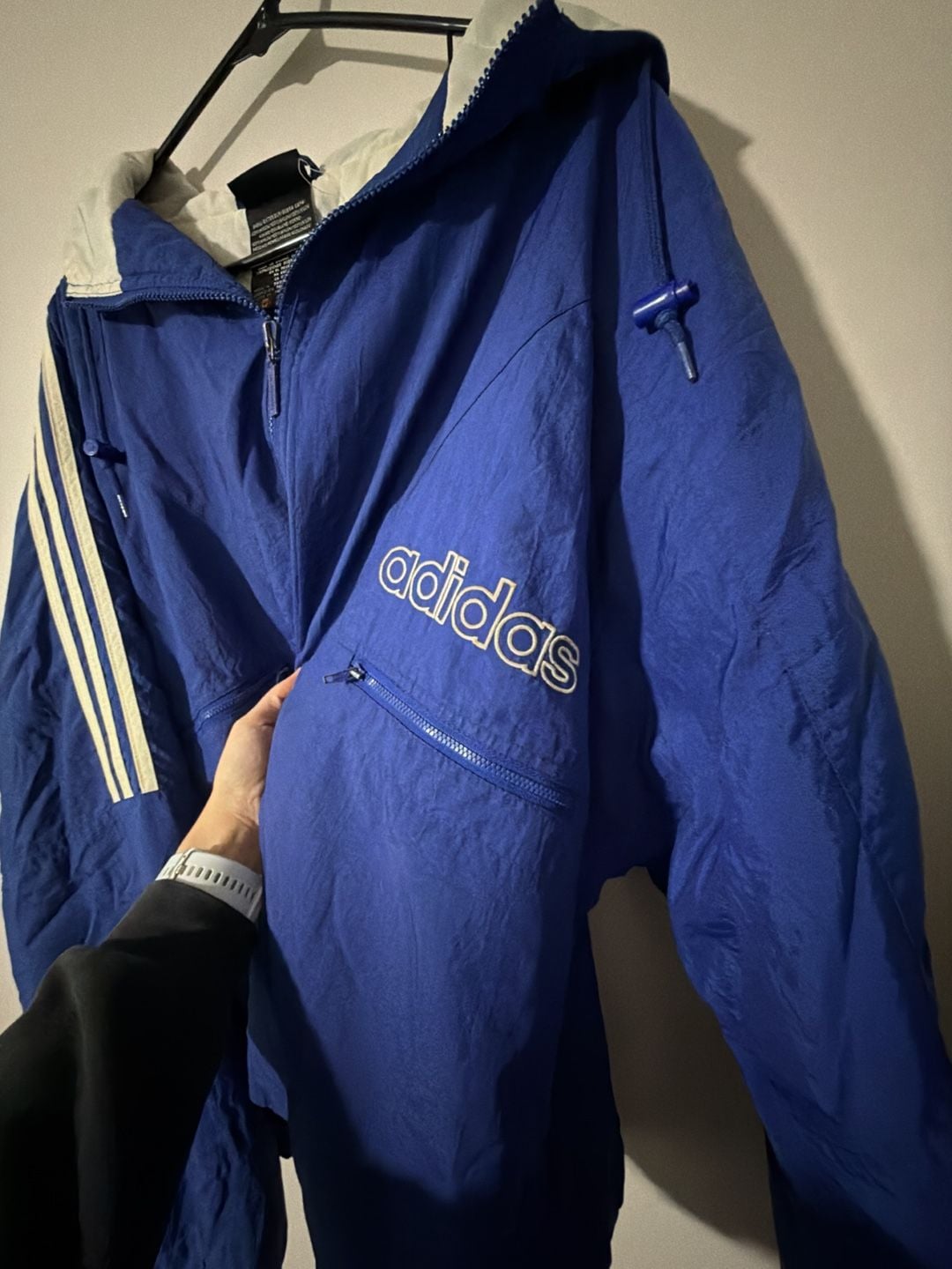 Adidas Vintage Hooded Jacket Size XL Blue White Quilted Lined 4