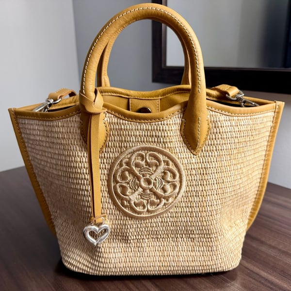 Brighton Biancca Medium Straw Tote Blonde NWT $395 Ferrara Palazzo H73914