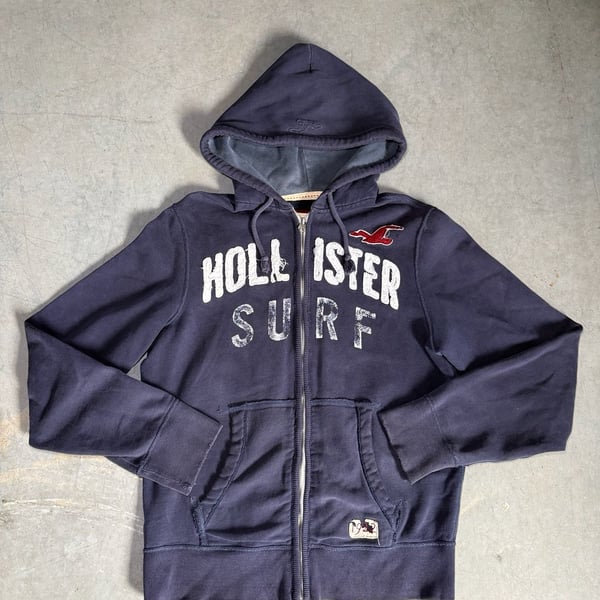 Y2K Hollister Surf Zip Up Hoodie Size L Navy Blue