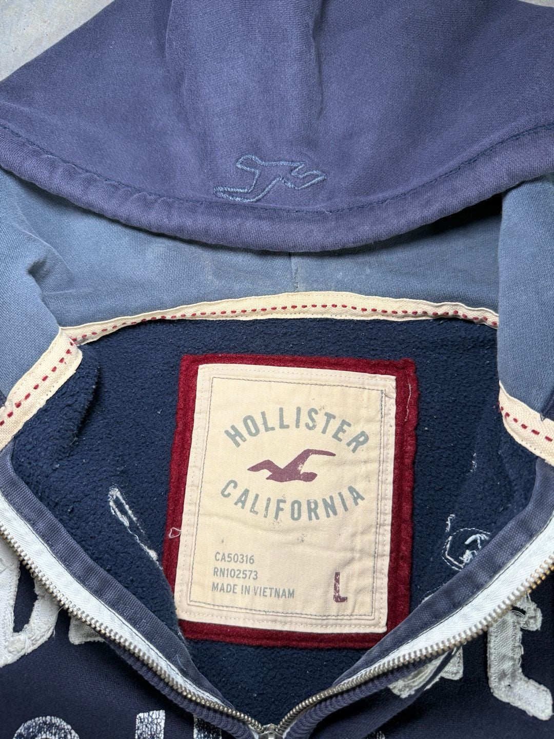 Y2K Hollister Surf Zip Up Hoodie Size L Navy Blue 4