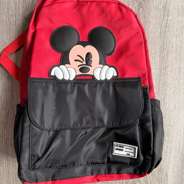  Mickey Mouse Character Face Red and Black Backpack