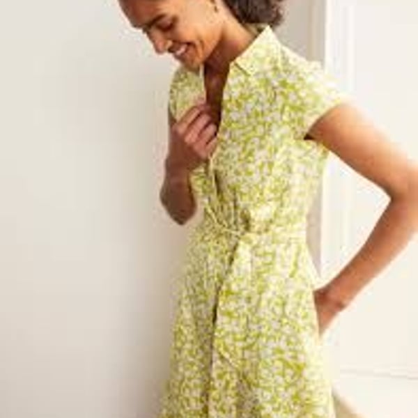 Boden Yellow White Floral Wrap Dress Size US 6P