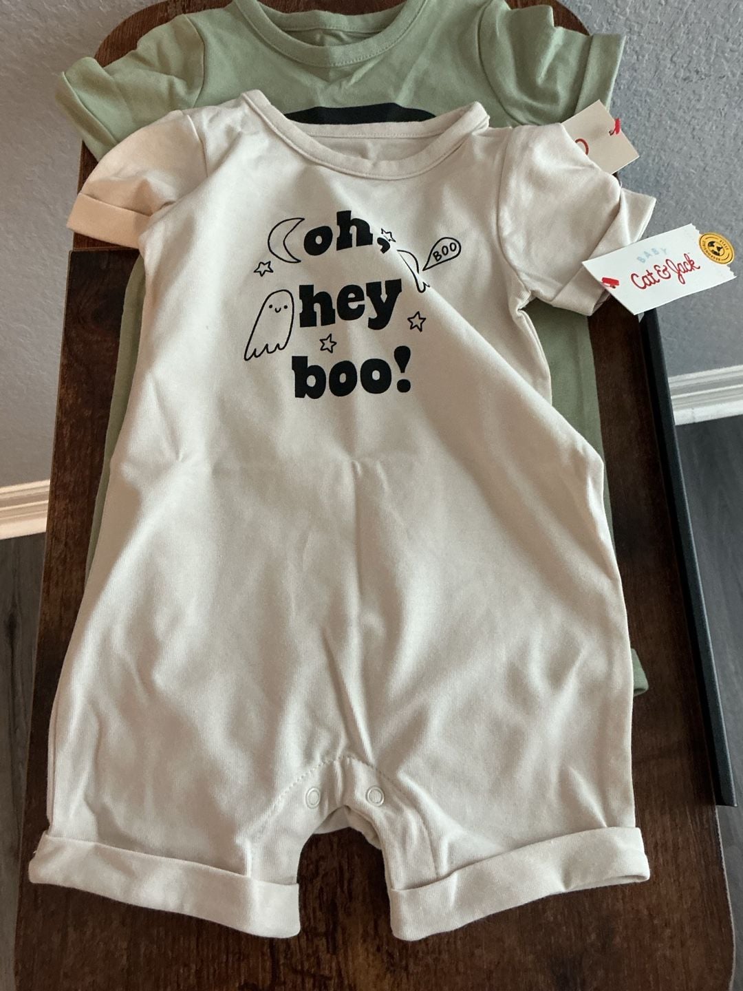 Bundle Cat & Jack Baby Oh Hey Boo- Frankencute Romper Size 6-9M White Halloween 3