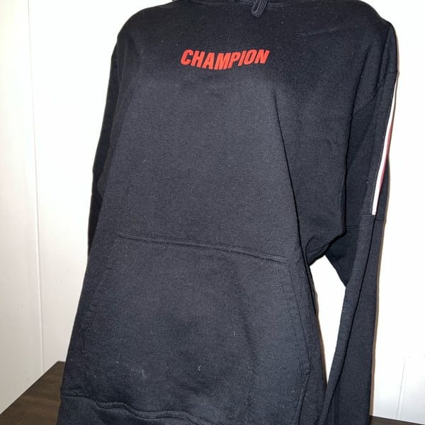 Champion Black Red Logo Reverse Weave Hoodie Size M