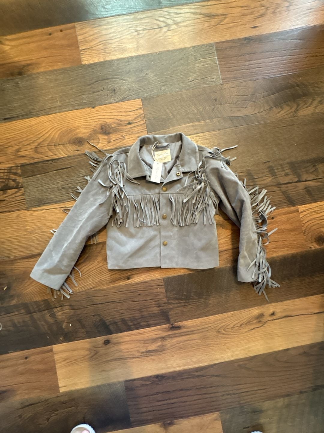 Rylee + Cru Fringe Jacket Size 8-9y Grey Suede NWT 2