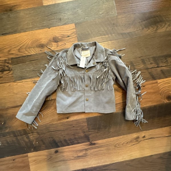 Rylee + Cru Fringe Jacket Size 8-9y Grey Suede NWT